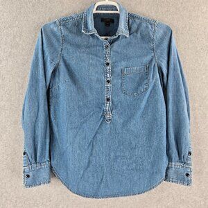 J Crew Popover Top Womens Size 10 Popover Shirt Blouse Chambray Denim Button